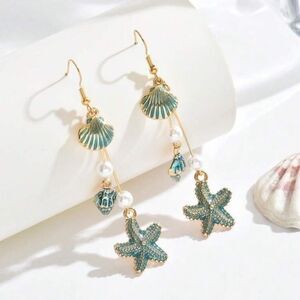 Blue Seashell Dangle Earrings A1366